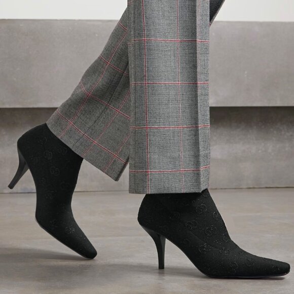 NEW GUCCI Demi Logo-Jacquard Metallic Stretch-Knit Ankle Boots EU 37 $1,250 - Picture 11 of 12